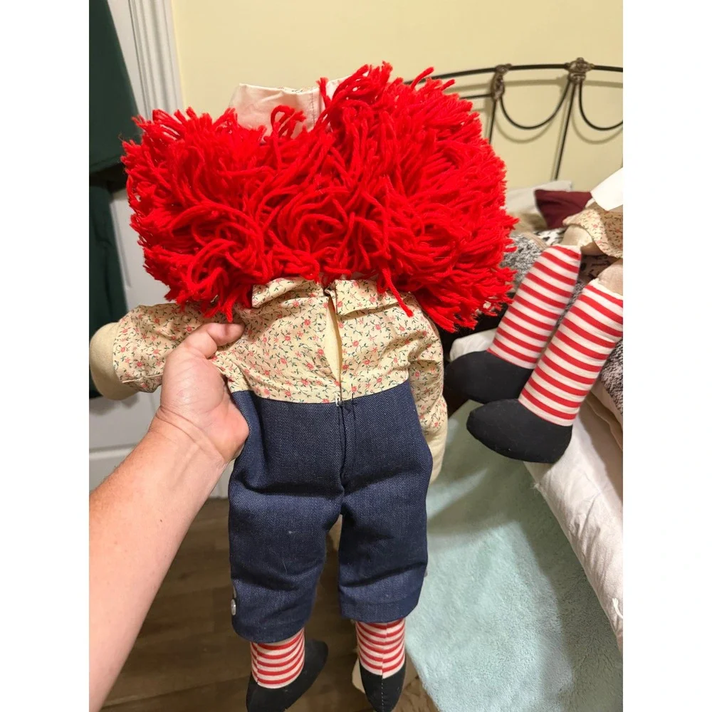 Vintage Raggedy Ann‎ and Andy Plush Rag Dolls Pair Red Yarn Hair 25 Inch Large